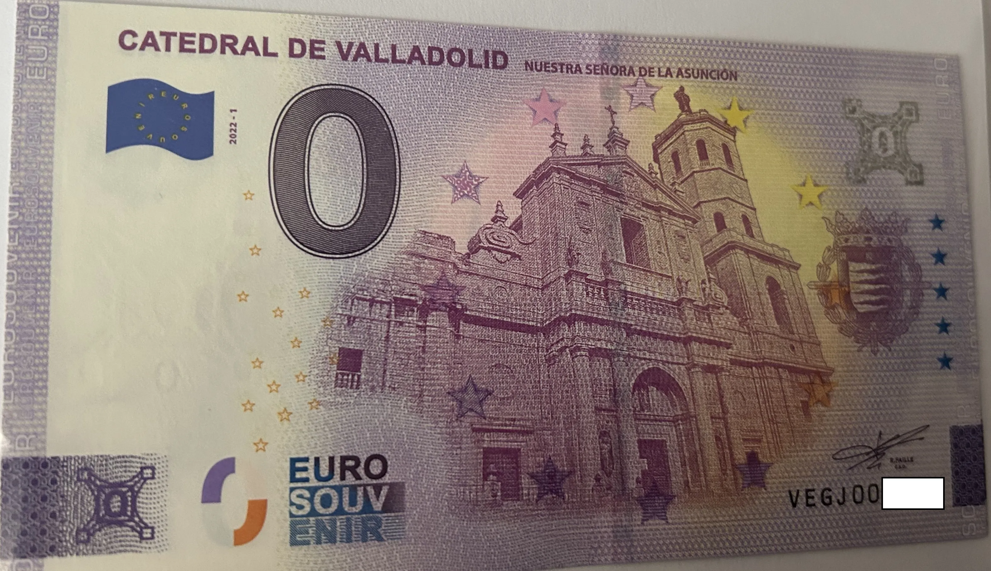 BILLETE 0 EURO ESPAÑA VEGJ 2022-1 CATEDRAL VALLADOLID
